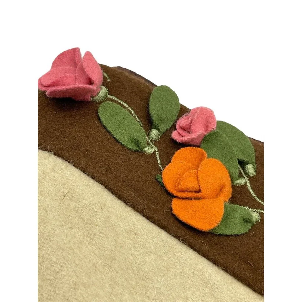 Pier 1 Imports Table Runner Jardinia 14” X 69” 3D Fabric Flowers Brown Tan‎ Wool